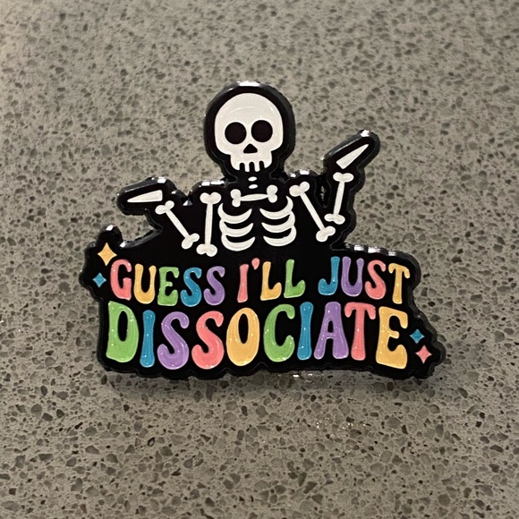 Skeleton Enamel Pin with Colorful Text - Picture 1 of 3